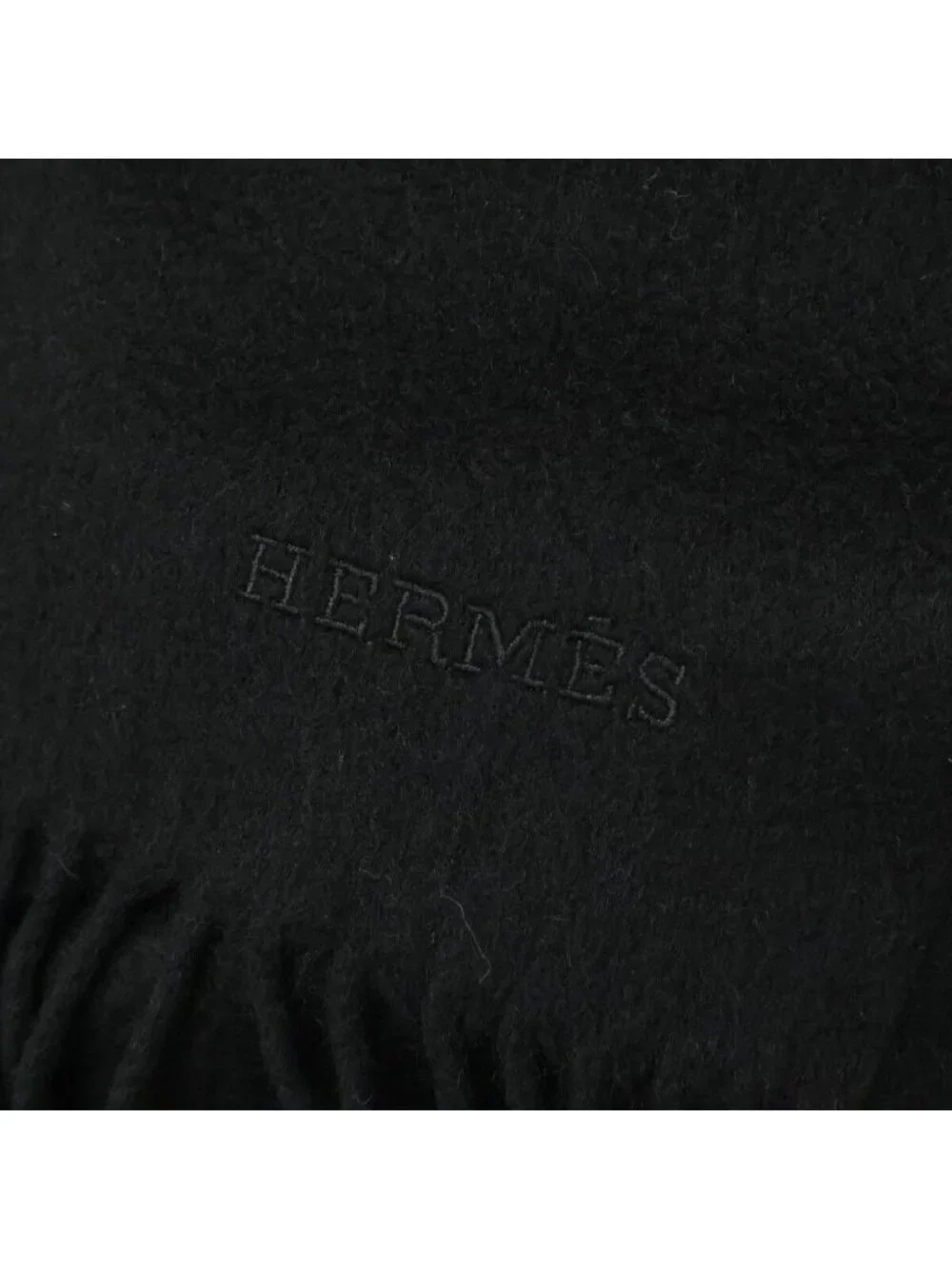 Hermes Cashmere 100 Logo Embroidery Fringe Large Scarf - Picture 5 of 7